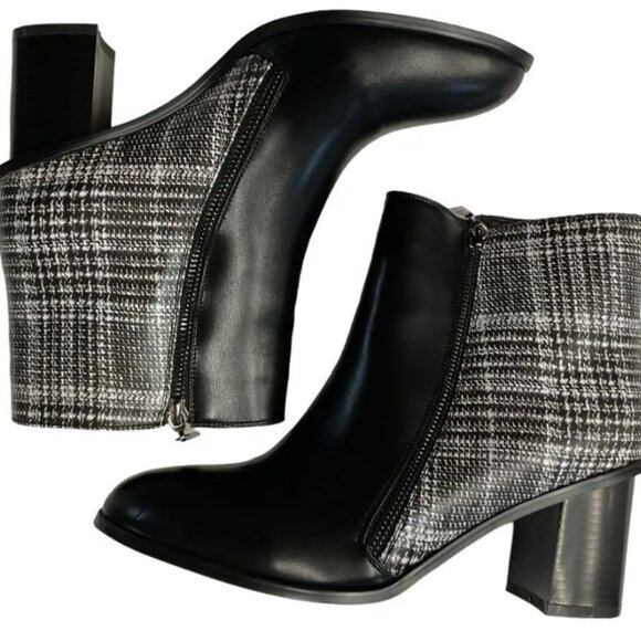 Monroe & Main Black and Plaid Mid-Calf Boots Women's Size 10 - Picture 2 of 8